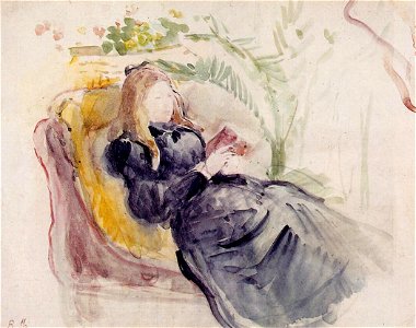 Morisot - julie-manet-reading-in-a-chaise-lounge