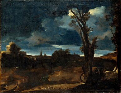 Moonlight Landscape (Giovanni Francesco Barbieri Guercino) - Nationalmuseum - 20163. Free illustration for personal and commercial use.