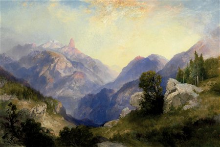 Index Peak, Yellowstone, Wyoming by Thomas Moran, 1913. Free illustration for personal and commercial use.