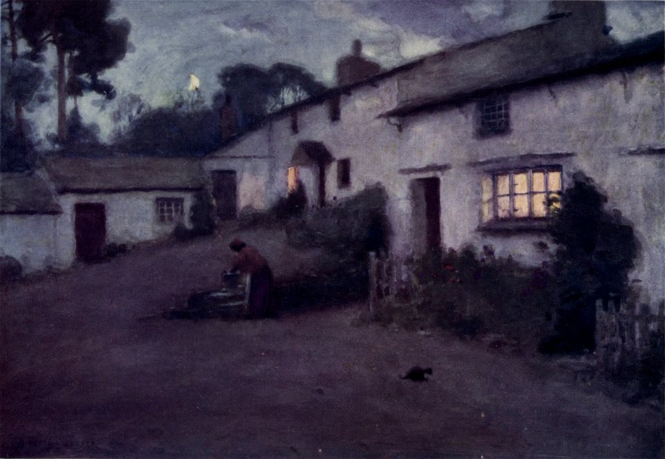 Moonlight and Lamplight, Coniston - The English Lakes - A. Heaton Cooper
