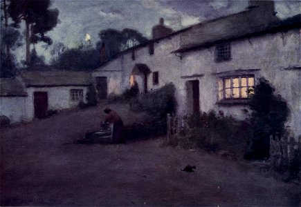 Moonlight and Lamplight, Coniston - The English Lakes - A. Heaton Cooper