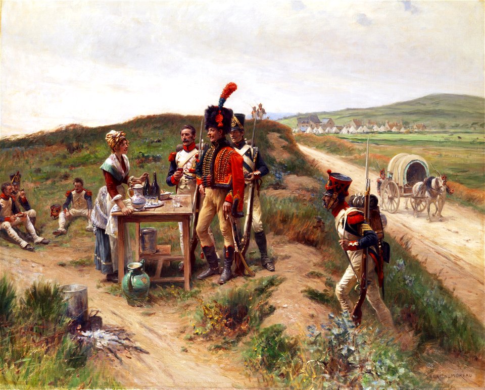 Adrien Moreau Soldaten bei einer jungen Markthändlerin auf der Rast