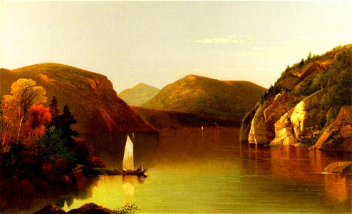 Moore Setting Sail on a Lake in the Adirondacks. Free illustration for personal and commercial use.