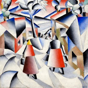 Morning in the Village after Snowstorm (Malevich, 1912). Free illustration for personal and commercial use.