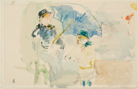 Morisot - At the Beach in Nice, 1882. Free illustration for personal and commercial use.