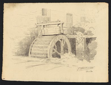 Moulin à aube à Uccle-Saint-Job (détail de la roue) 1906 drawing by Jean-François Taelemans, R-2009-26384, Prints Department, Royal Library of Belgium