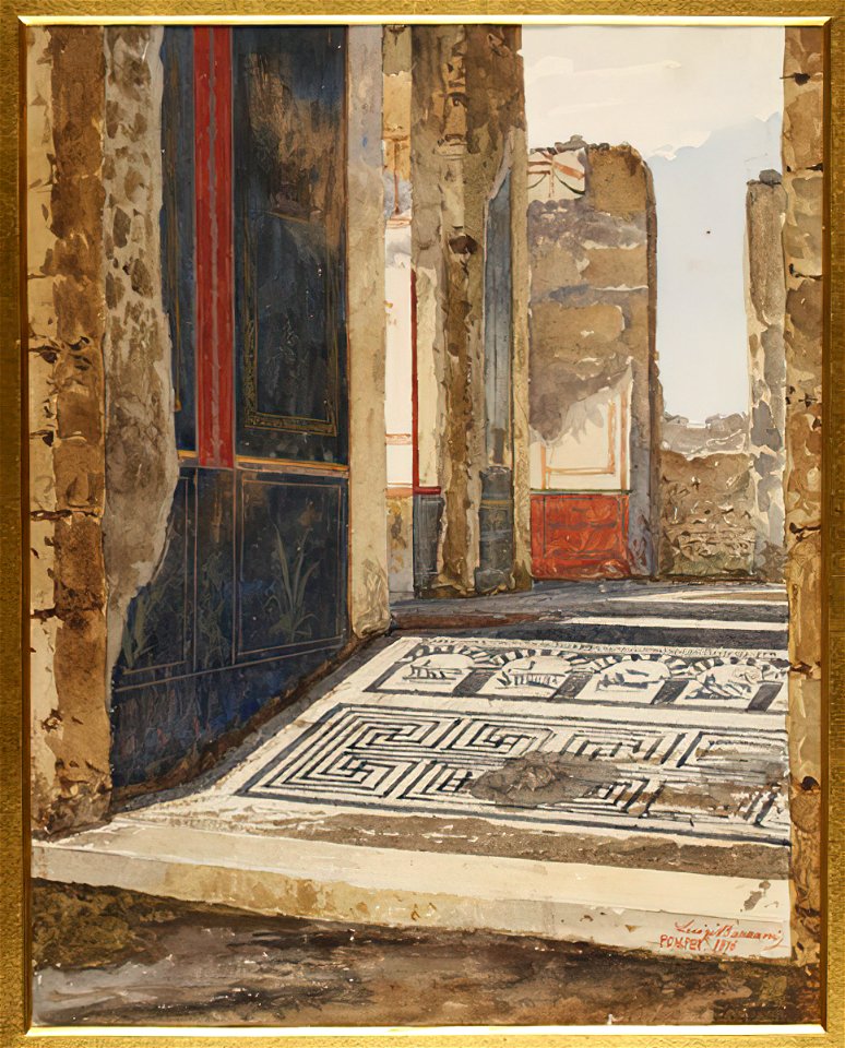 Mosaic ramp in Pompeii watercolor by Luigi Bazzani