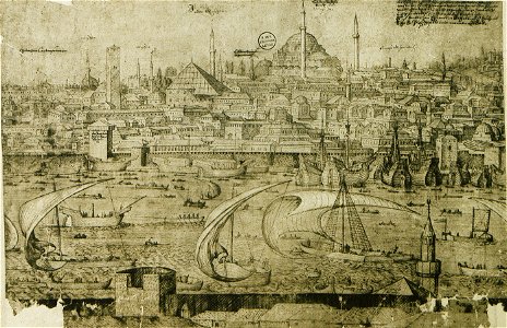 Mosque of Sultan Ahmed I in Constantinople - Lorck Melchior - 1559 (cropped)