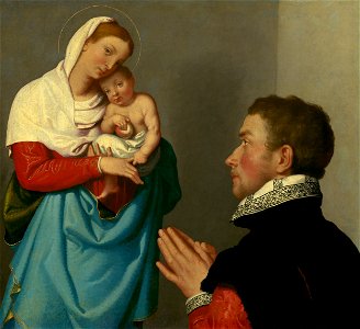 Giovanni Battista Moroni - A Gentleman in Adoration before the Madonna - WGA16245. Free illustration for personal and commercial use.