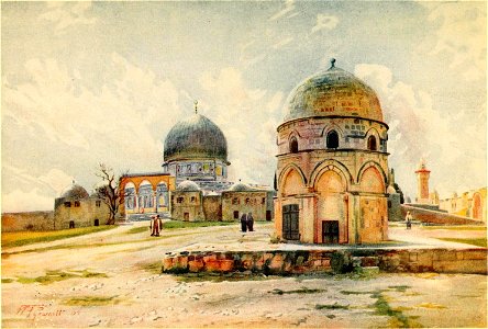 Morning in Jerusalem, The Mosque of Omar the shaded side. Cairo, Jerusalem, and Damascus (1912). Free illustration for personal and commercial use.