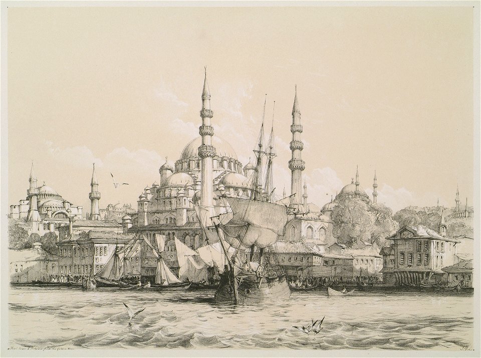 Mosque of Yeni Jami and Saint Sophia from the Golden Horn - Lewis John F - 1838