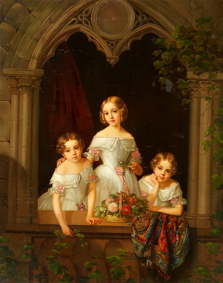 Morten Thrane Brünnich Drei Mädchen im gotischen Fenster 1843