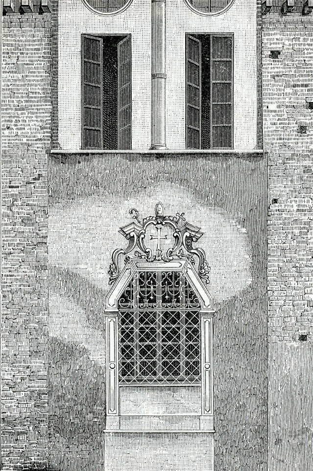 Mortara finestra laterale del convento di Santa Croce xilografia