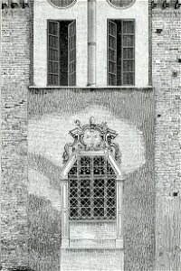 Mortara finestra laterale del convento di Santa Croce xilografia