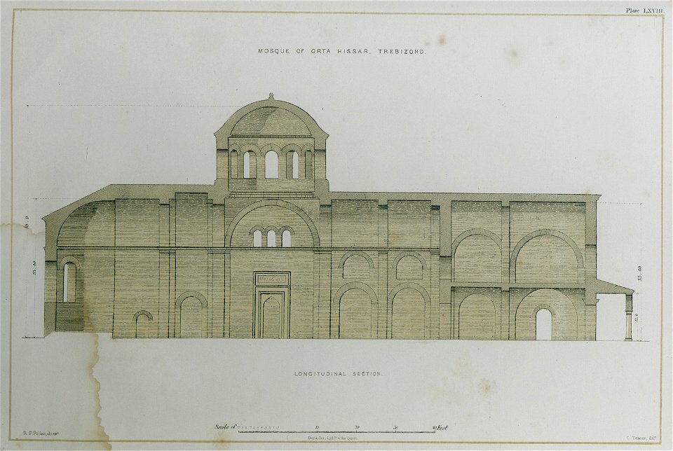 Mosque of Orta Hissar Djamasi Trebizond Longitudinal section - Texier Charles - 1864