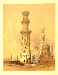 Mosques in ruins in the desert west of the citadel-David Roberts. Free illustration for personal and commercial use.