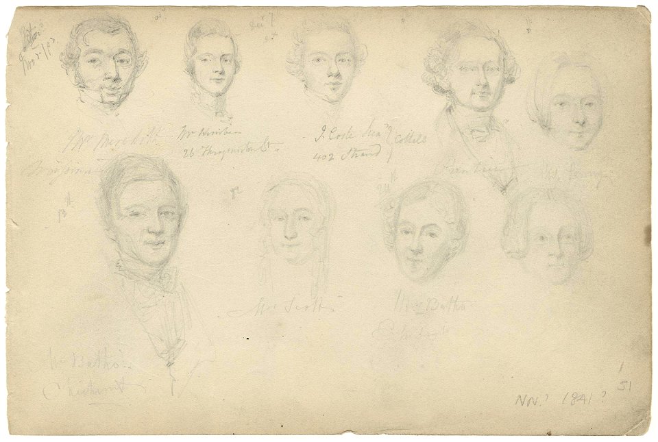 Mr Meredith; possibly J. Coste; Mrs Perry; Mr Baltho; Mrs Scott; Mrs Baltho and three unknown sitters by William Egley