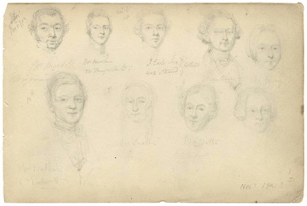 Mr Meredith; possibly J. Coste; Mrs Perry; Mr Baltho; Mrs Scott; Mrs Baltho and three unknown sitters by William Egley