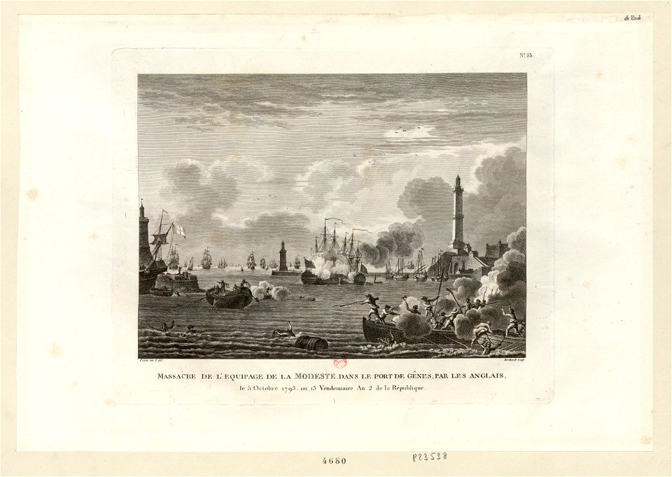 Massacre de l'équipage de la Modeste, dans le port de Gênes par les Anglais btv1b69485057