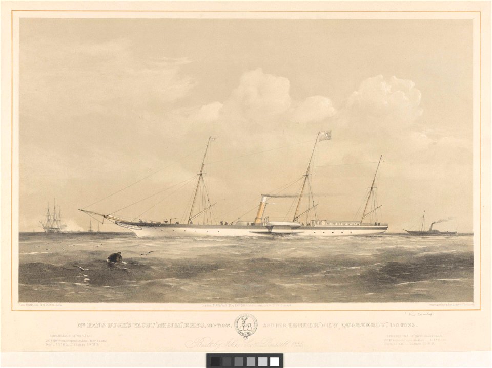 Mr Hans Busk's Yacht Meriel, R.H.Y.S. 210 Tons, and her Tender New Quarterly 150 Tons built by John Scott Russell, 1855 RMG PY8734
