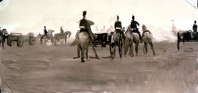 Mounted horsemen with gun carriages, possibly at an event on Southsea Common RMG PU9958 1