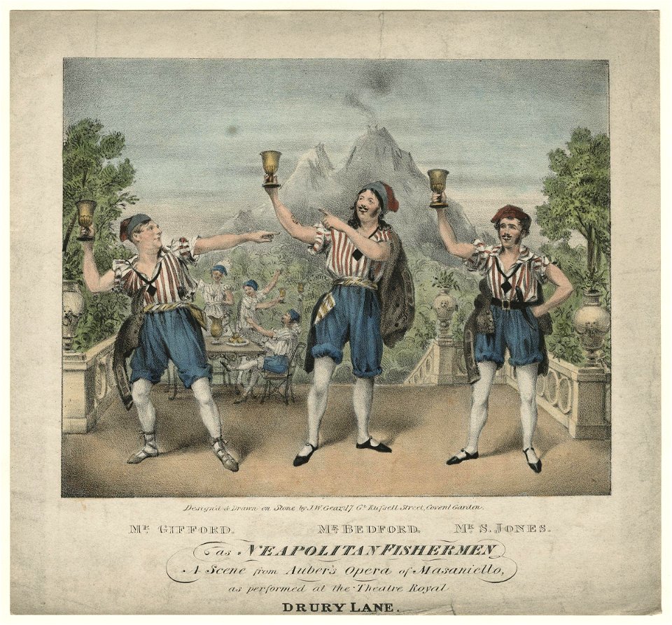 Mr Gifford; Paul John Bedford; Mr S. Jones as Neapolitan Fishermen in 'Masaniello by John William Gear