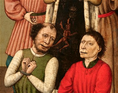 Master of Saint Bartholomew - Saint Bartholomew Exorcising - Google Art Project (crop). Free illustration for personal and commercial use.