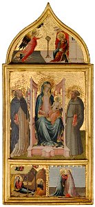 Master of the Carrand Tondo - Virgin and Child Enthroned with Saint Peter Martyr and Saint Francis. Lunette, Annunciation, Predel - 1947.24 - Fogg Museum. Free illustration for personal and commercial use.
