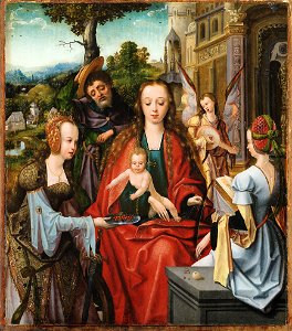 Master of the Antwerp Adoration (and workshop) - The Holy Family with Two Saints - Google Art Project. Free illustration for personal and commercial use.