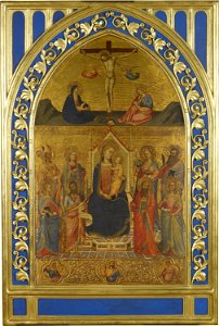 Master of the Misericordia (active c.1360-c.1385) - Calvary, and the Madonna with Eight Saints - RCIN 403954 - Royal Collection