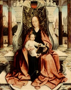 Master of Frankfort, The Virgin Enthroned, oil on oak panel, 72.4 x 58.7 cm, The Detroit Institute of Arts, Detroit.. Free illustration for personal and commercial use.