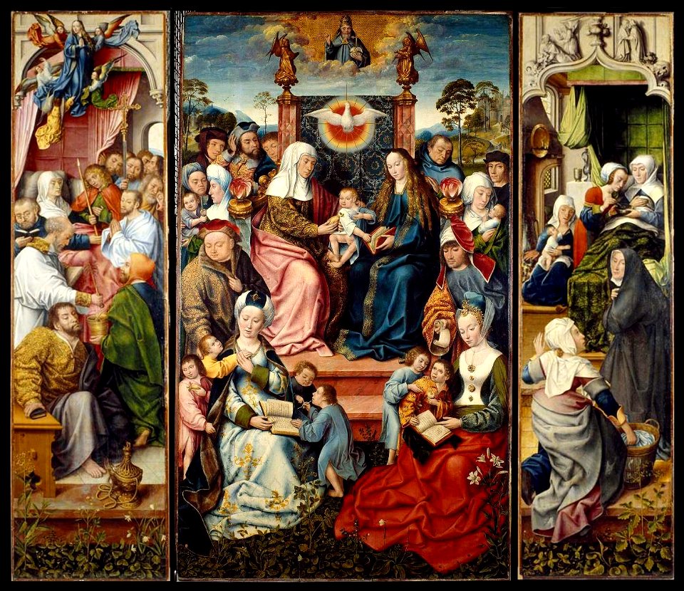 Master of Frankfurt, Meister von Frankfurt, Annenaltar, Festtagsseite, Die Familie der Heiligen Anna, 1492, Historisches Museum Frankfurt, Frankfurt am Main.