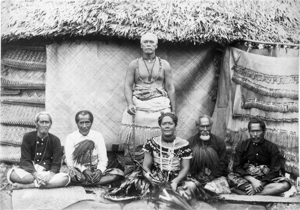 Mata'afa Iosefa, his wife, and principal chiefs, photographed at Malie, Samoa, ca 1900, by Thomas Andrew