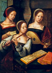 Female Musicians, by Master of the Female Half-Lengths. Free illustration for personal and commercial use.