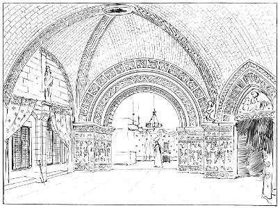 Massenet - Esclarmonde - Décor de Charles Bianchini - 3e acte, 2e tableau, Une chambre dans le palais à Blois - dessin de G. Stein, 1889