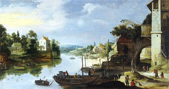 Master of the Monogram IDM - View of a Village beside a River