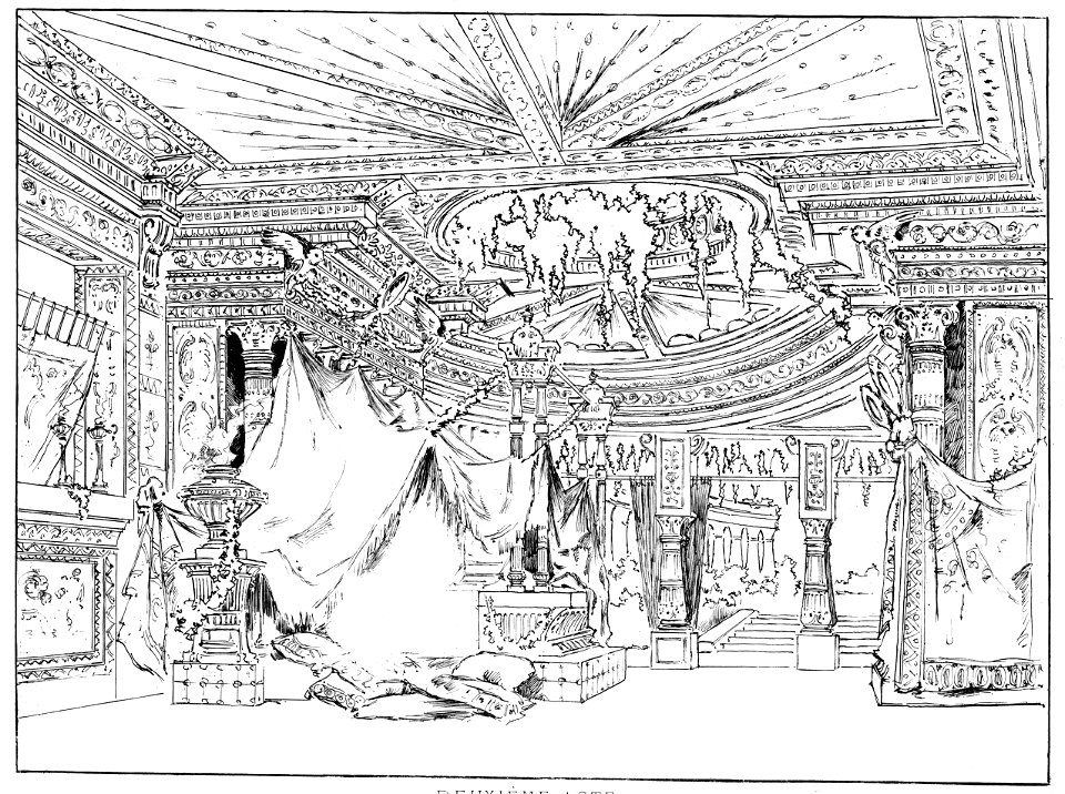 Massenet - Esclarmonde - Décor de Charles Bianchini - 2e acte, 2e tableau - dessin de G. Stein, 1889