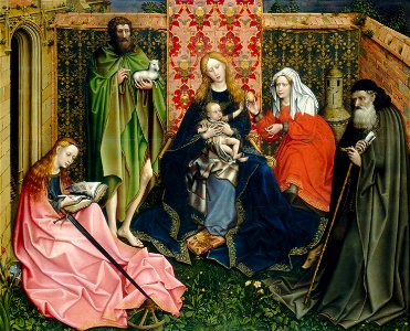 Master of Flkmalle Madonna and Child with Saints in the Enclosed Garden. Free illustration for personal and commercial use.