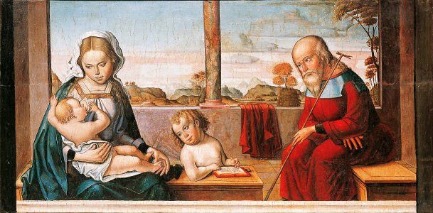Master of Astorga - Holy Family with Young Saint John - Google Art Project. Free illustration for personal and commercial use.