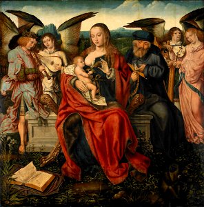 Attributed to the Master of Frankfurt - Holy Family with Music Making Angels - Google Art Project. Free illustration for personal and commercial use.