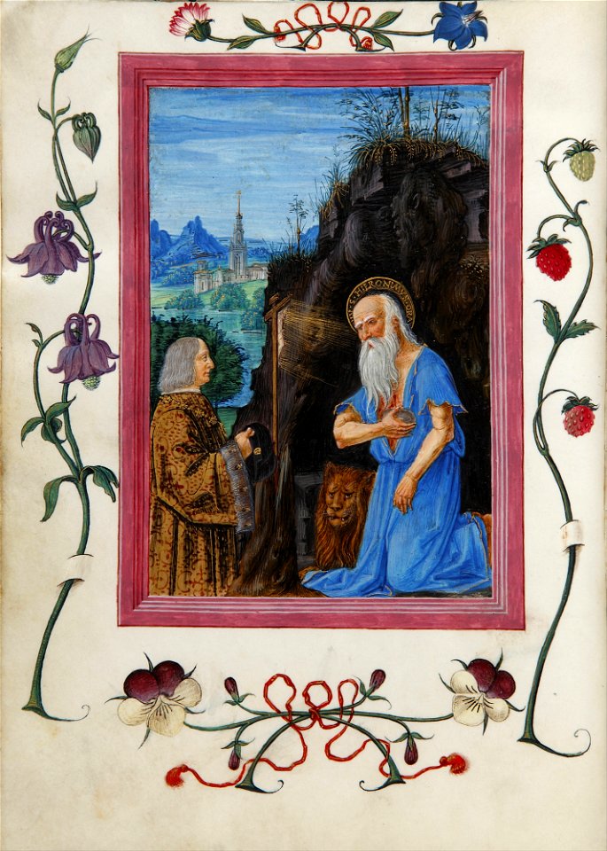 Master of the Ore Landriani and Giovan Battista de Lorenz - Gian Giacomo Trivulzio with Saint Hieronymus in the Book of hours of Gian Giacomo Trivulzio - Google Art Project
