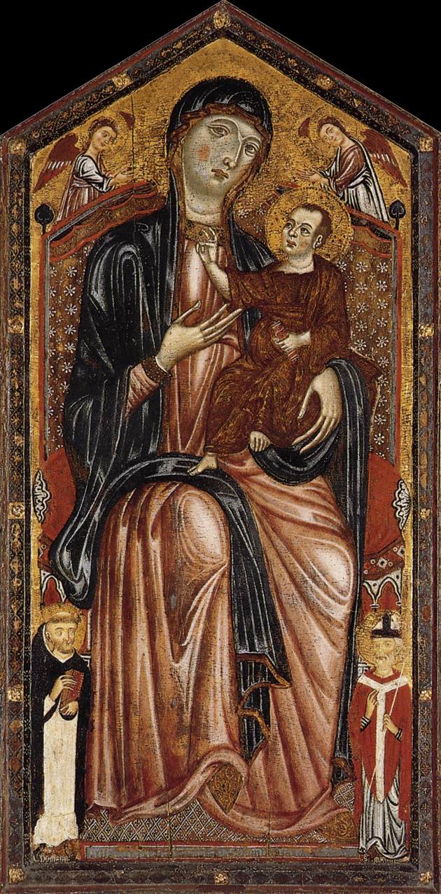13th-century unknown painters - Virgin and Child Enthroned with St Dominic, St Martin and Two Angels - WGA23887