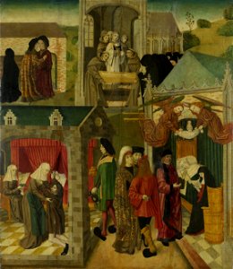 Binnenzijde van de rechtervleugel van een altaarstuk met de heilige Elisabeth die de zieken in Marburg verzorgt en de dood van de heilige Elisabeth Rijksmuseum SK-A-3146