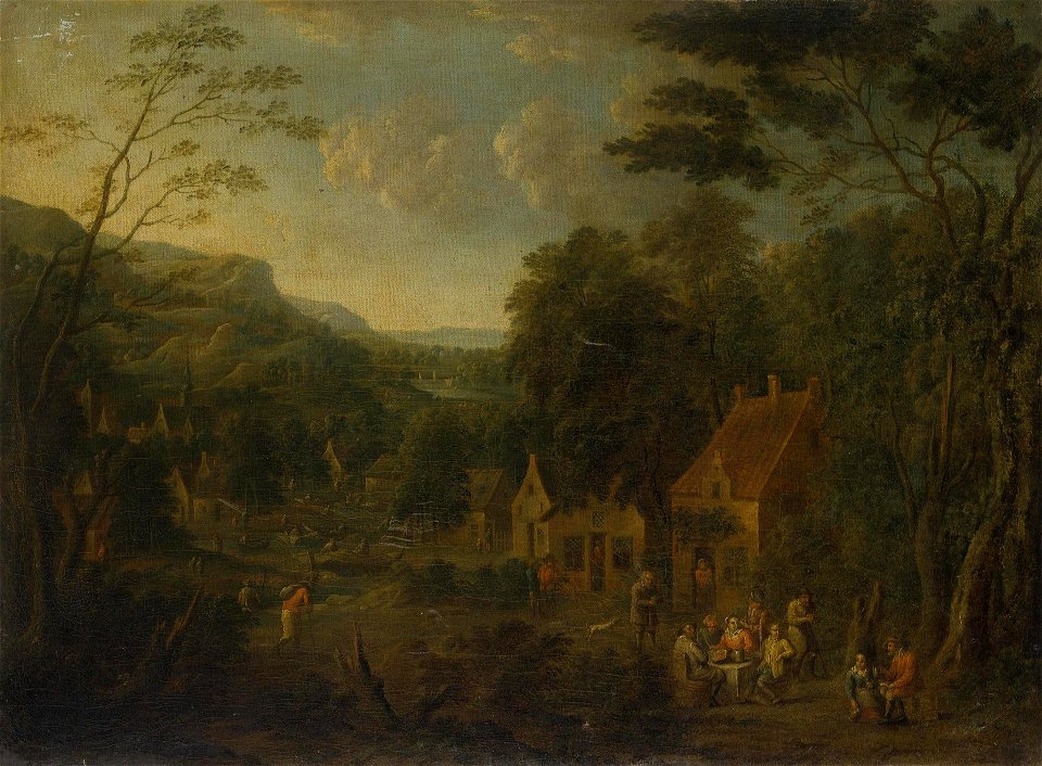 Mathys Schoevaerdts - Landscape with Peasants Taking a Meal
