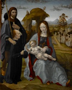 Master of the Sforza Altarpiece - Madonna and Child with Saint and a Donor - Google Art Project. Free illustration for personal and commercial use.