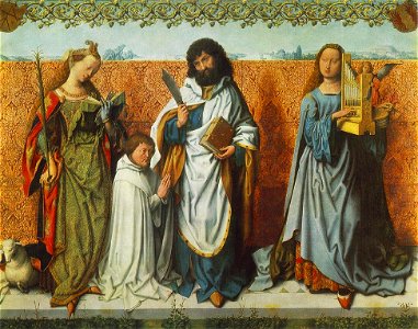 Master Of The St. Bartholomew Altar - St Agnes, St Bartholomew and St Cecilia - WGA14628. Free illustration for personal and commercial use.