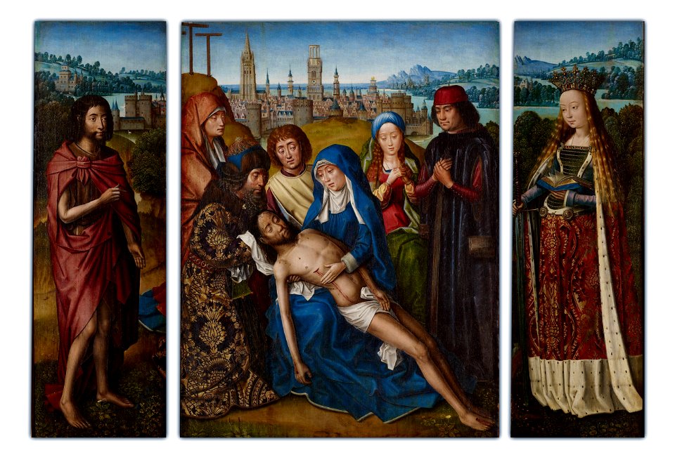 Master of the Legend of Saint Lucy - Lamentation with Saint John the Baptist and Saint Catherine of Alexandria - Google Art Project