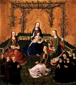 Master of the Life of the Virgin - Virgin and Child with Three Saints - WGA14595. Free illustration for personal and commercial use.