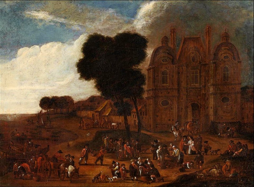Mathys Schoevaerdts - Fishmarket in front of a grand architectural backdrop