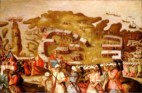 Matteo Perez d' Aleccio (1547-1616) - The Siege of Malta, Arrival of the Turkish Fleet, 20 May 1565 - BHC0252 - Royal Museums Greenwich
